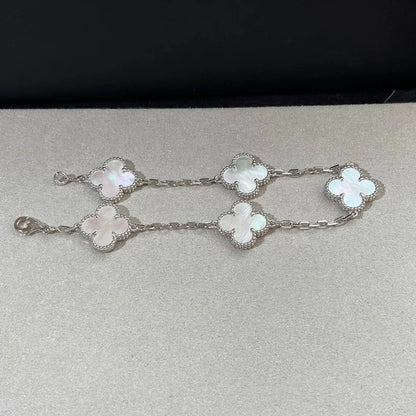 [Loran]LUCKY CLOVER 5-MOTIF BRACELET - WHITE MOTHER-OF-PEARL COLLECTION