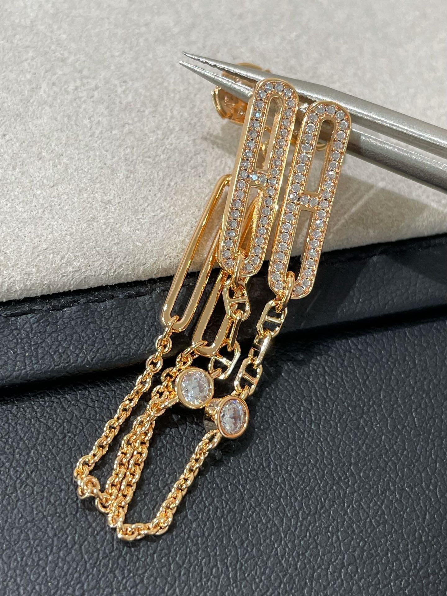 [Loran]CHAINE CHAOS DIAMOND DROP EARRINGS