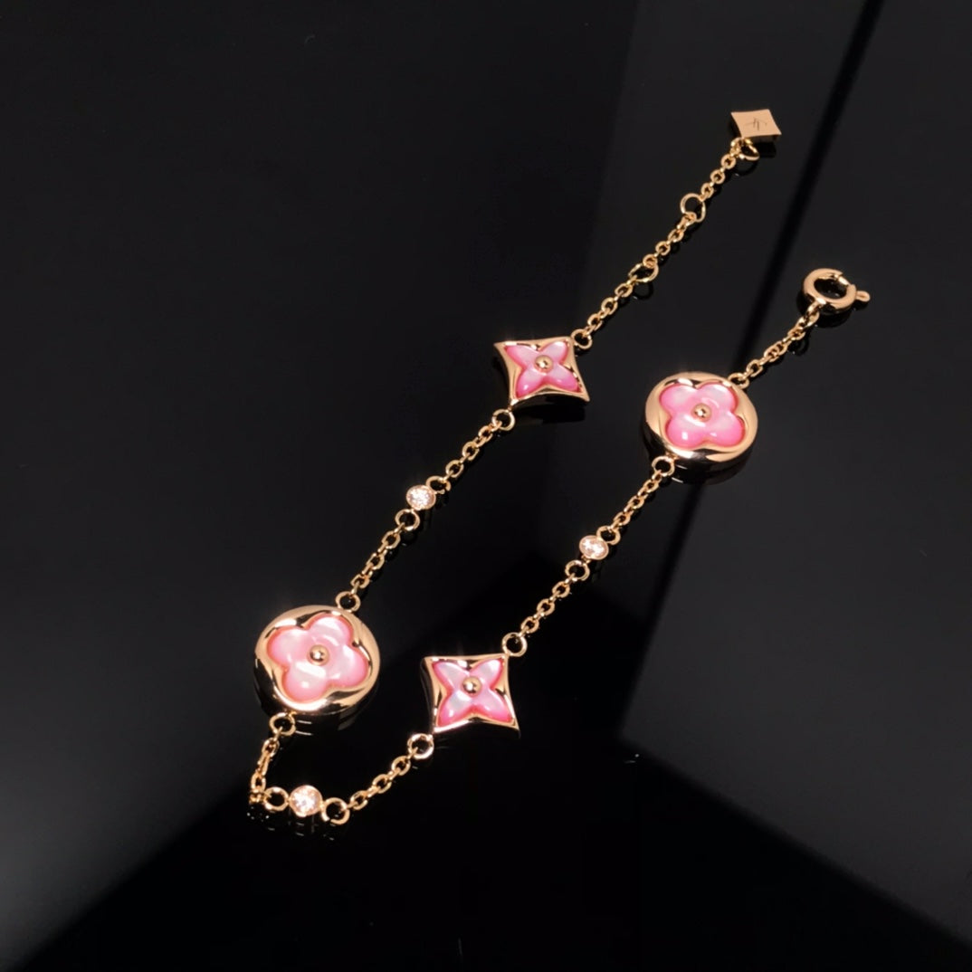 [Loran]STAR AND SUN 4 MOTIF PINK MOP ROSE GOLD BRACELET