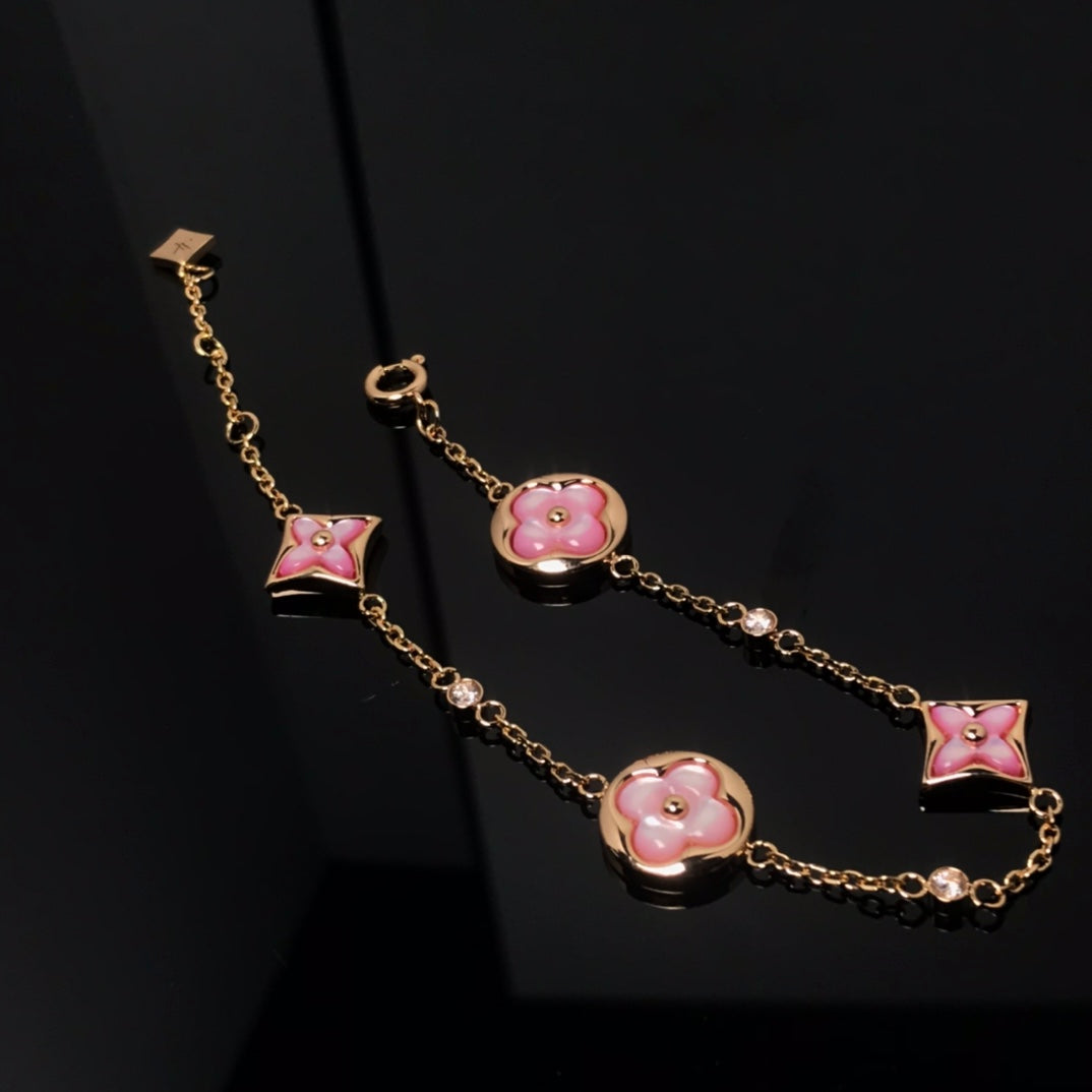 [Loran]STAR AND SUN 4 MOTIF PINK MOP ROSE GOLD BRACELET