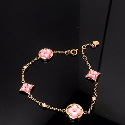 [Loran]STAR AND SUN 4 MOTIF PINK MOP ROSE GOLD BRACELET