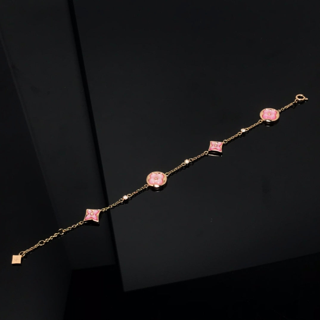 [Loran]STAR AND SUN 4 MOTIF PINK MOP ROSE GOLD BRACELET