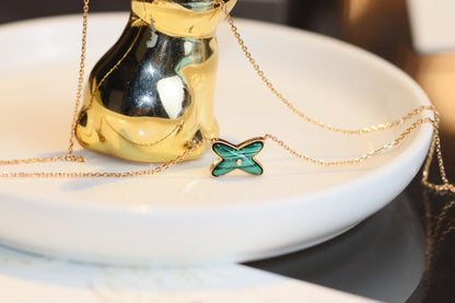 [Loran]JEUX MALACHITE 1 DIAMOND ROSE GOLD NECKLACE