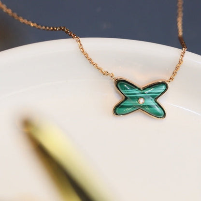 [Loran]JEUX MALACHITE 1 DIAMOND ROSE GOLD NECKLACE