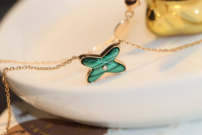 [Loran]JEUX MALACHITE 1 DIAMOND ROSE GOLD NECKLACE