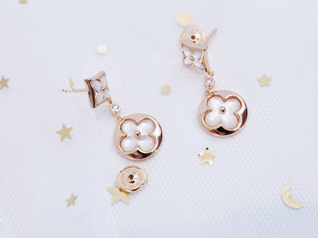 [Loran]STAR AND SUN ROSE GOLD MOP DROP EARRINGS