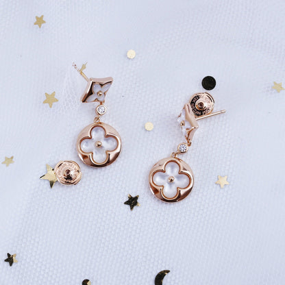 [Loran]STAR AND SUN ROSE GOLD MOP DROP EARRINGS