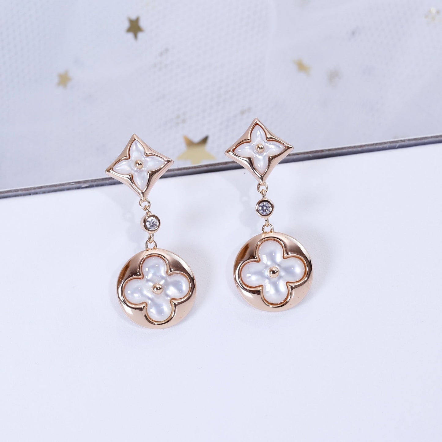 [Loran]STAR AND SUN ROSE GOLD MOP DROP EARRINGS