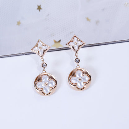 [Loran]STAR AND SUN ROSE GOLD MOP DROP EARRINGS