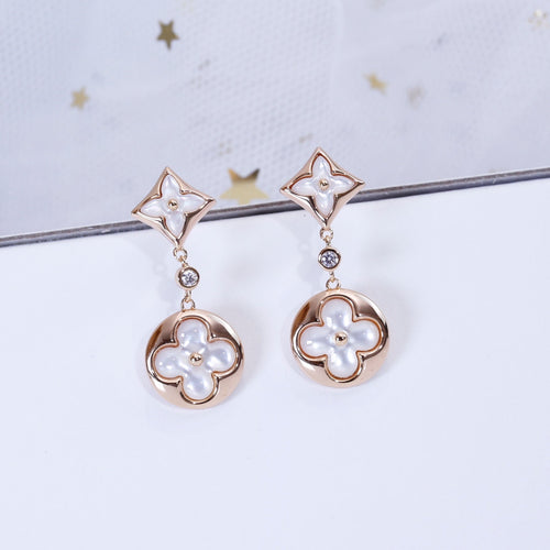 [Loran]STAR AND SUN ROSE GOLD MOP DROP EARRINGS