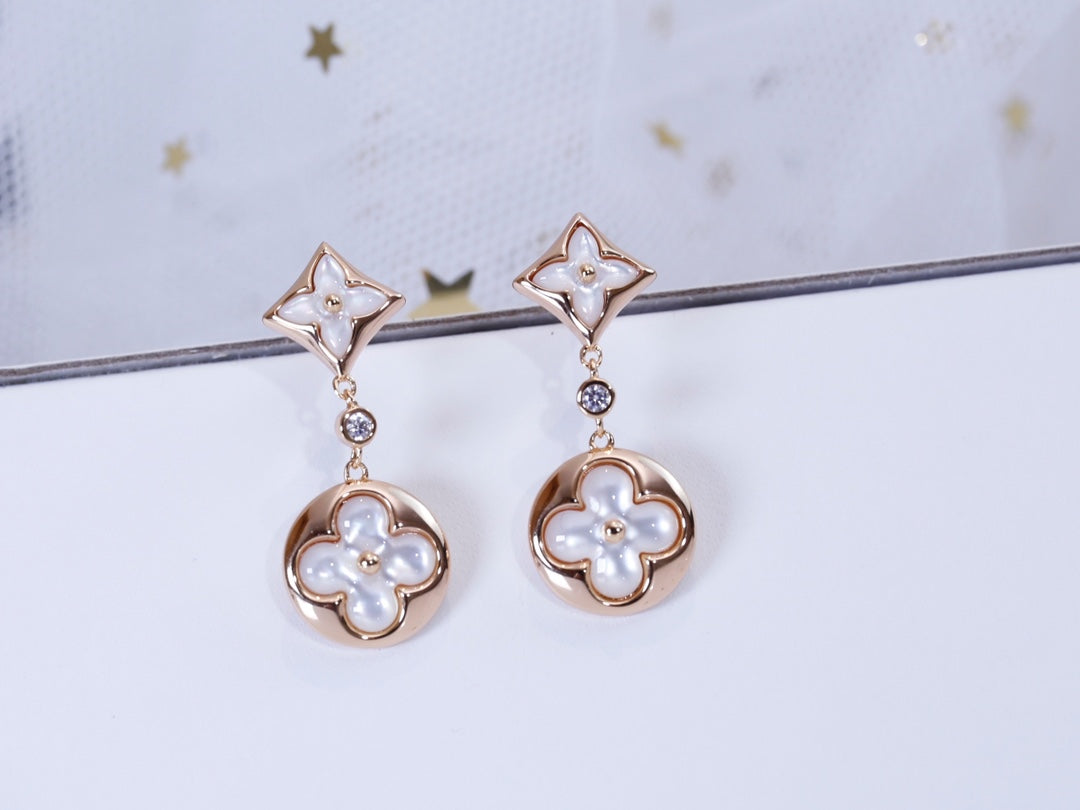 [Loran]STAR AND SUN ROSE GOLD MOP DROP EARRINGS