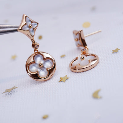 [Loran]STAR AND SUN ROSE GOLD MOP DROP EARRINGS