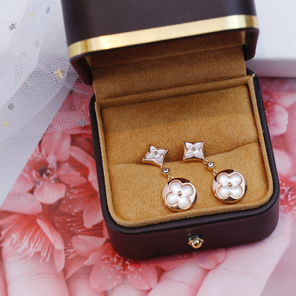 [Loran]STAR AND SUN ROSE GOLD MOP DROP EARRINGS