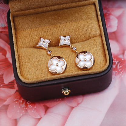 [Loran]STAR AND SUN ROSE GOLD MOP DROP EARRINGS
