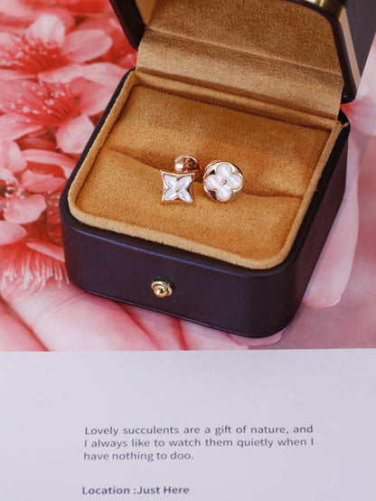 [Loran]STAR AND SUN ROSE GOLD MOP STUD EARRINGS