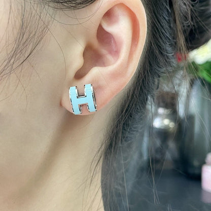 [Loran]POP H SKY BLUE STUD EARRINGS