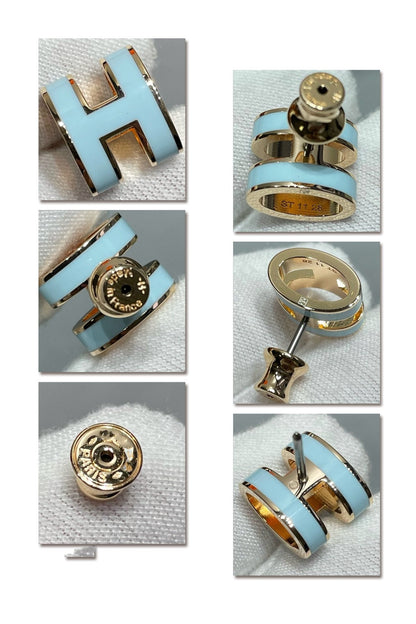 [Loran]POP H SKY BLUE STUD EARRINGS