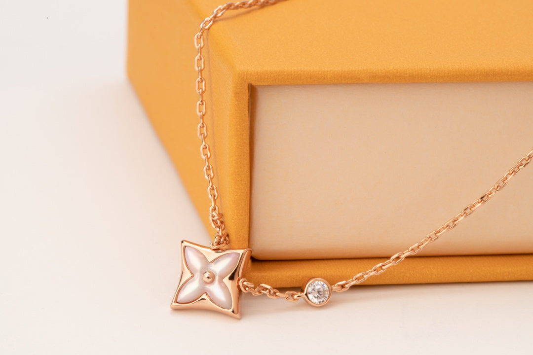 [Loran]STAR PINK MOP 1 DIAMOND ROSE GOLD NECKLACE