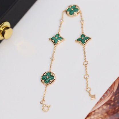 [Loran]STAR AND SUN 4 MOTIF ROSE GOLD MALACHITE BRACELET