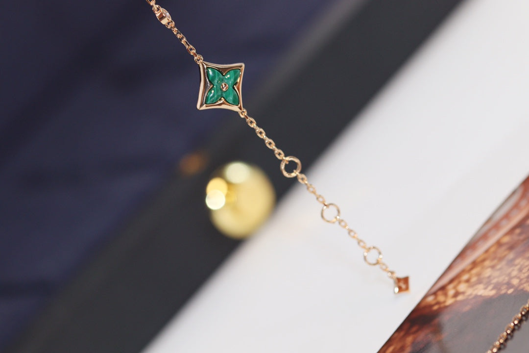 [Loran]STAR AND SUN 4 MOTIF ROSE GOLD MALACHITE BRACELET