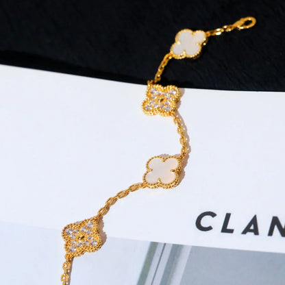 [Loran]LUCKY CLOVER 5-MOTIF BRACELET - WHITE MOTHER-OF-PEARL COLLECTION