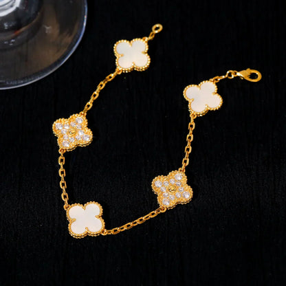 [Loran]LUCKY CLOVER 5-MOTIF BRACELET - WHITE MOTHER-OF-PEARL COLLECTION