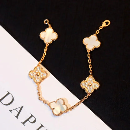 [Loran]LUCKY CLOVER 5-MOTIF BRACELET - WHITE MOTHER-OF-PEARL COLLECTION