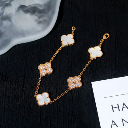 [Loran]LUCKY CLOVER 5-MOTIF BRACELET - WHITE MOTHER-OF-PEARL COLLECTION