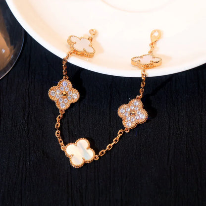 [Loran]LUCKY CLOVER 5-MOTIF BRACELET - WHITE MOTHER-OF-PEARL COLLECTION