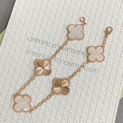 [Loran]LUCKY CLOVER 5-MOTIF BRACELET - WHITE MOTHER-OF-PEARL COLLECTION