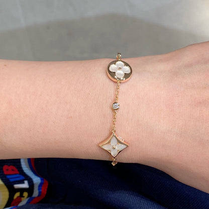 [Loran]STAR AND SUN 4 MOTIF WHITE MOP ROSE GOLD BRACELET