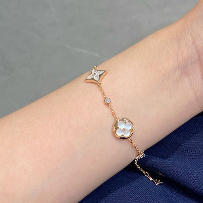 [Loran]STAR AND SUN 4 MOTIF WHITE MOP ROSE GOLD BRACELET