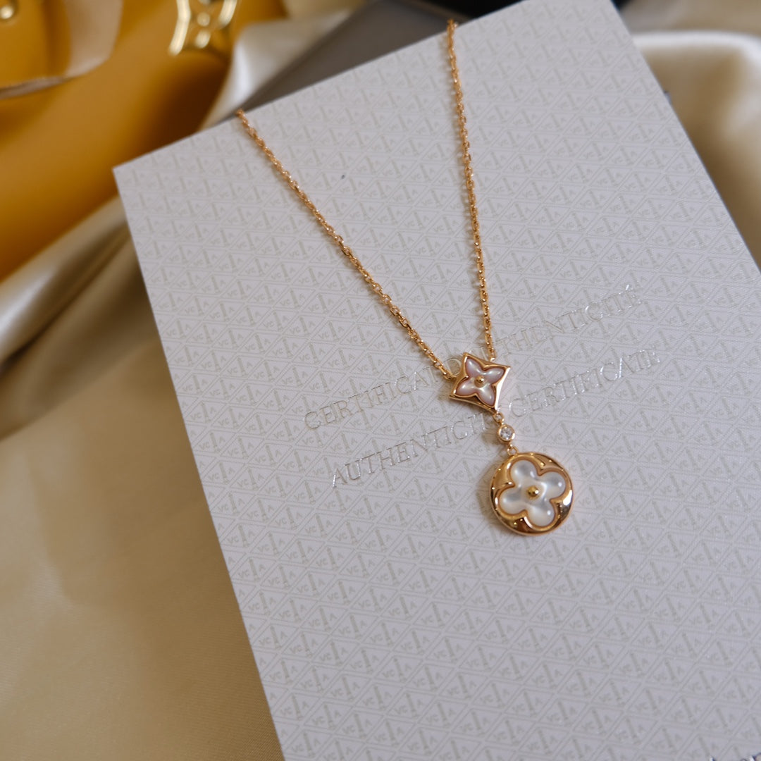 [Loran]STAR AND SUN WHITE MOP 2 MOTIF ROSE GOLD NECKLACE