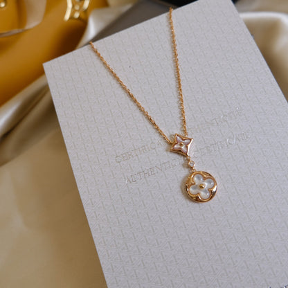 [Loran]STAR AND SUN WHITE MOP 2 MOTIF ROSE GOLD NECKLACE