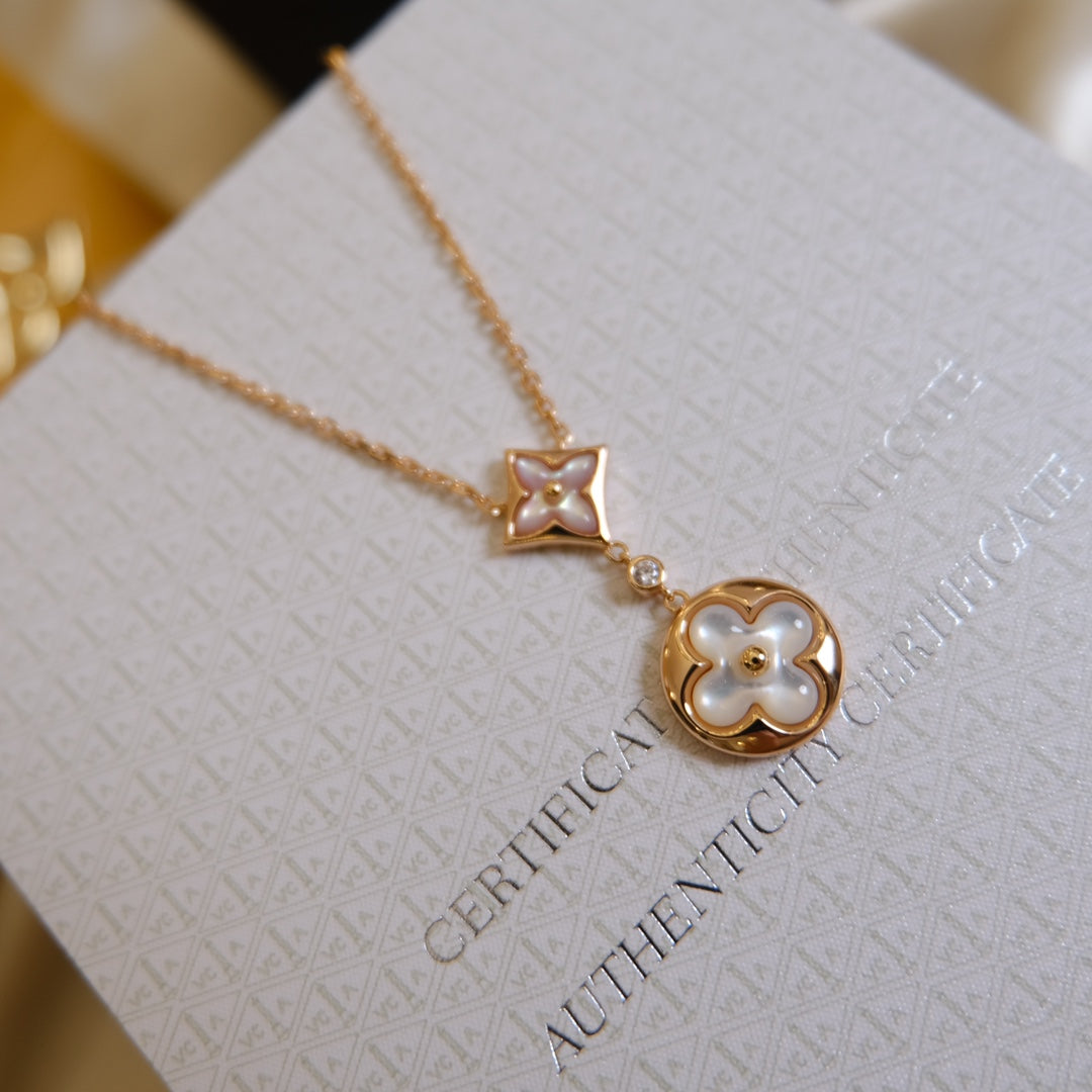 [Loran]STAR AND SUN WHITE MOP 2 MOTIF ROSE GOLD NECKLACE
