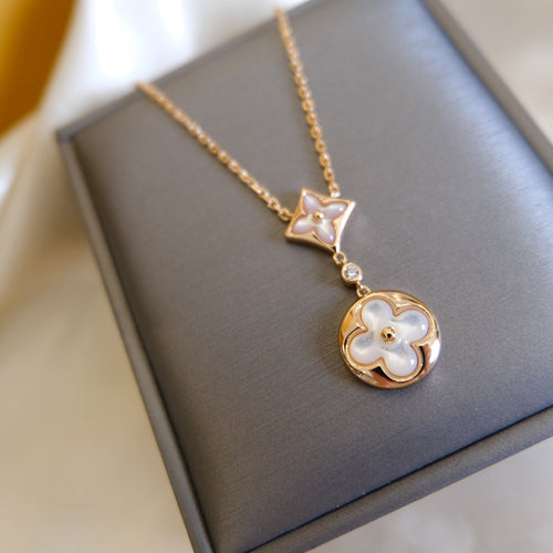 [Loran]STAR AND SUN WHITE MOP 2 MOTIF ROSE GOLD NECKLACE
