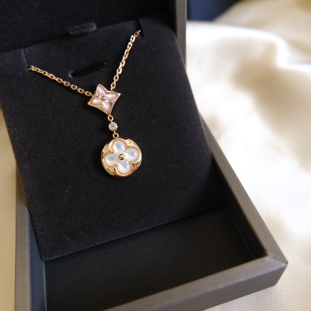 [Loran]STAR AND SUN WHITE MOP 2 MOTIF ROSE GOLD NECKLACE