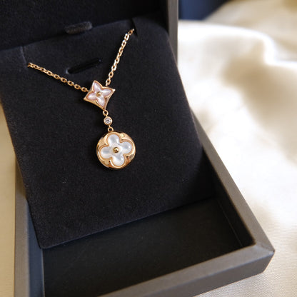 [Loran]STAR AND SUN WHITE MOP 2 MOTIF ROSE GOLD NECKLACE