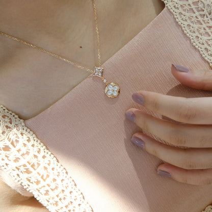 [Loran]STAR AND SUN WHITE MOP 2 MOTIF ROSE GOLD NECKLACE