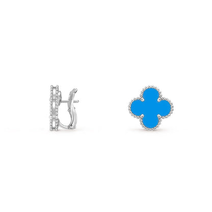 [Loran]15MM CLOVER FLOWER STUD EARRINGS WHITE GOLD COLLECTION