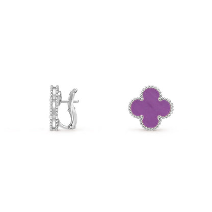 [Loran]15MM CLOVER FLOWER STUD EARRINGS WHITE GOLD COLLECTION