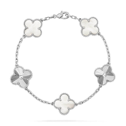 [Loran]LUCKY CLOVER 5-MOTIF BRACELET - WHITE MOTHER-OF-PEARL COLLECTION