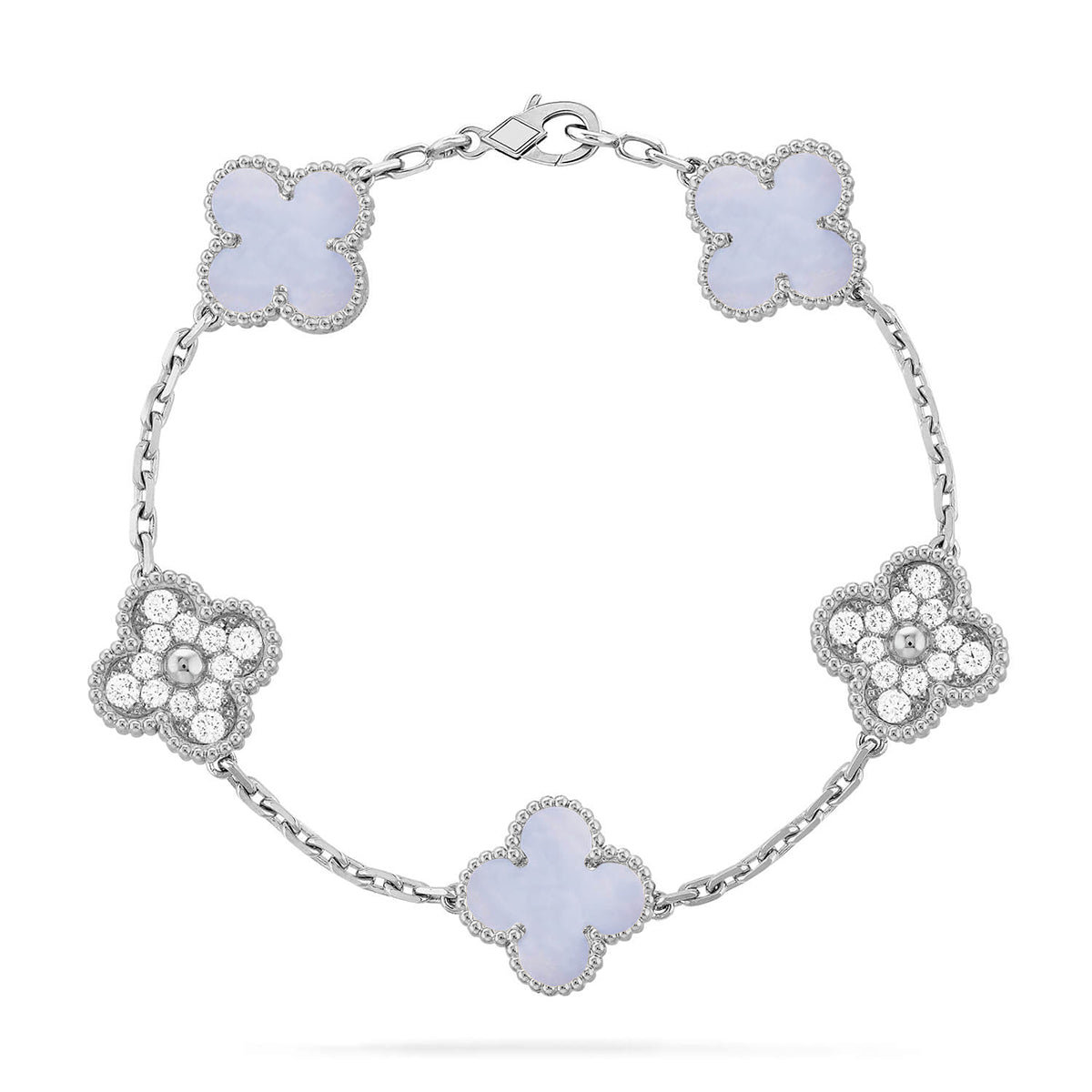 [Loran]LUCKY CLOVER 5-MOTIF BRACELET - PURPLE CHALCEDONY COLLECTION
