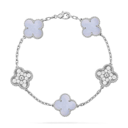 [Loran]LUCKY CLOVER 5-MOTIF BRACELET - PURPLE CHALCEDONY COLLECTION
