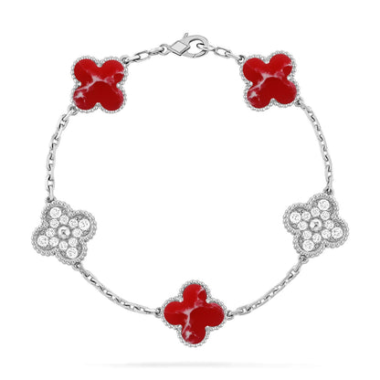 [Loran]LUCKY CLOVER 5-MOTIF BRACELET - RED LARIMAR COLLECTION