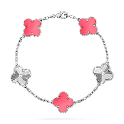 [Loran]LUCKY CLOVER 5-MOTIF BRACELET - PINK MOTHER-OF-PEARL COLLECTION
