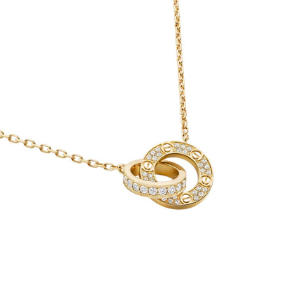 [Loran]LOVE DOUBLE-RING PENDANT FULL-PAVÉ NECKLACE