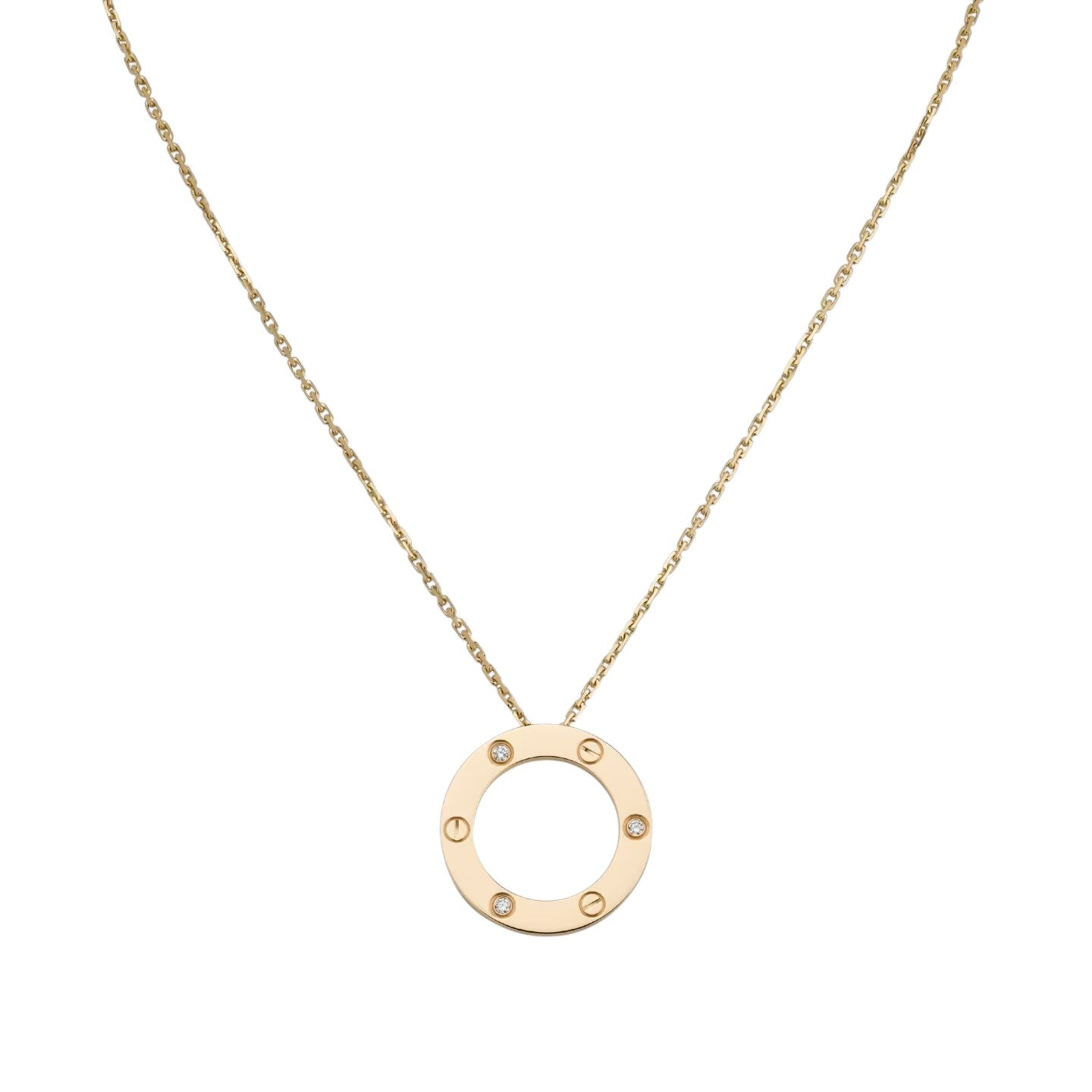 [Loran]LOVE LARGE CIRCULAR PENDANT 3-DIAMOND NECKLACE