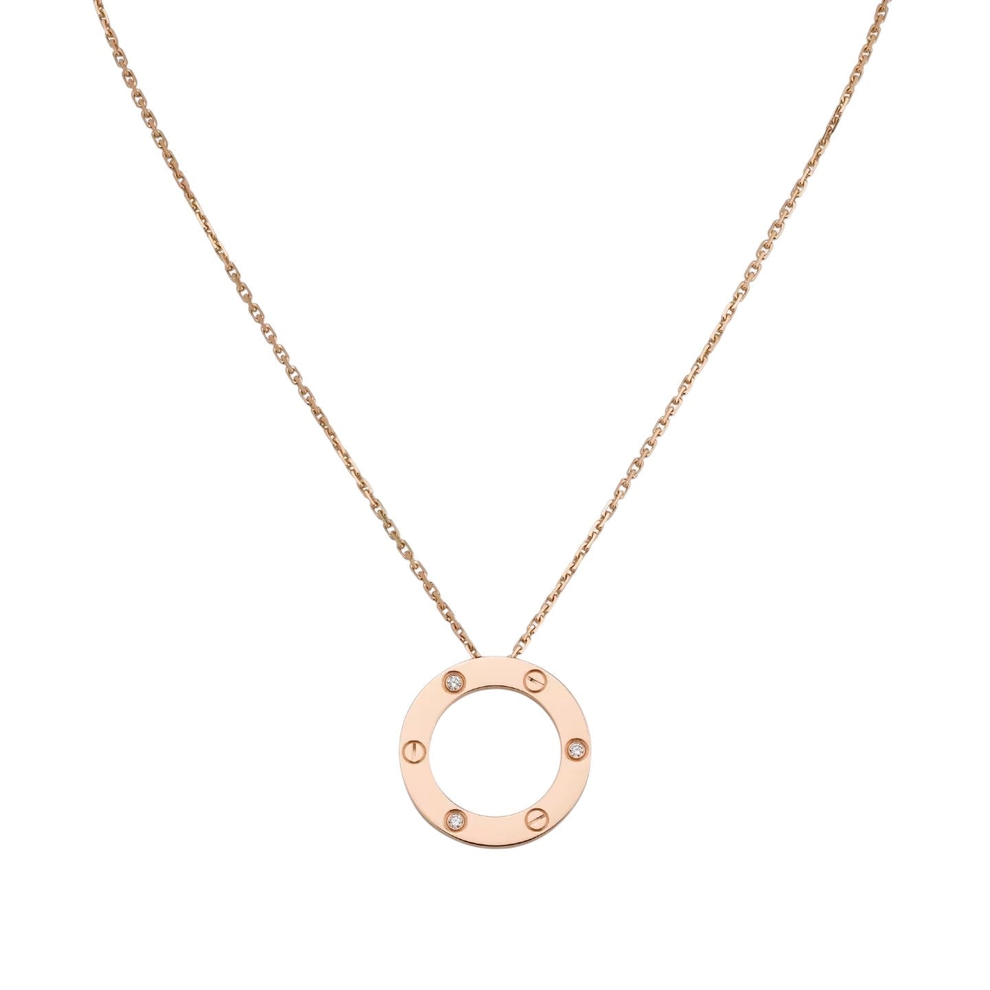 [Loran]LOVE LARGE CIRCULAR PENDANT 3-DIAMOND NECKLACE
