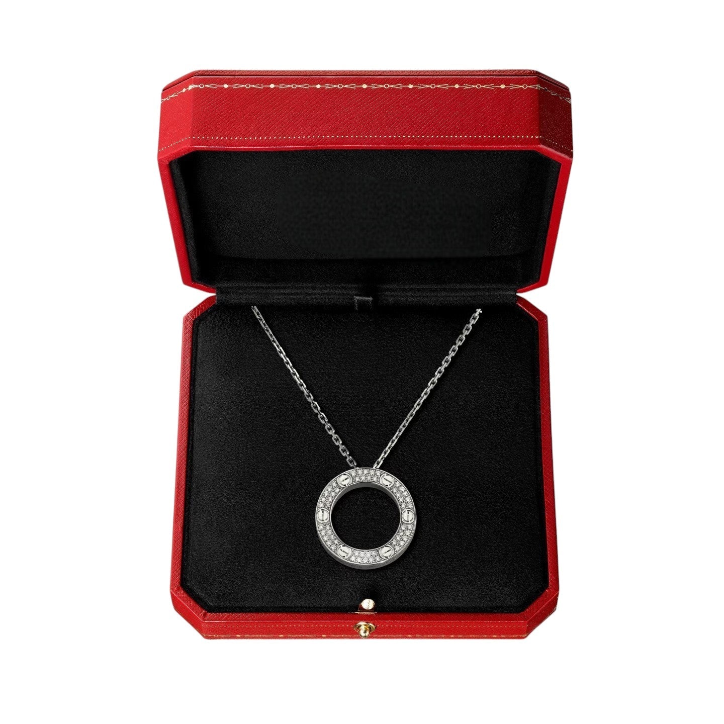 [Loran]LOVE LARGE CIRCULAR PENDANT FULL-PAVÉ DIAMOND NECKLACE